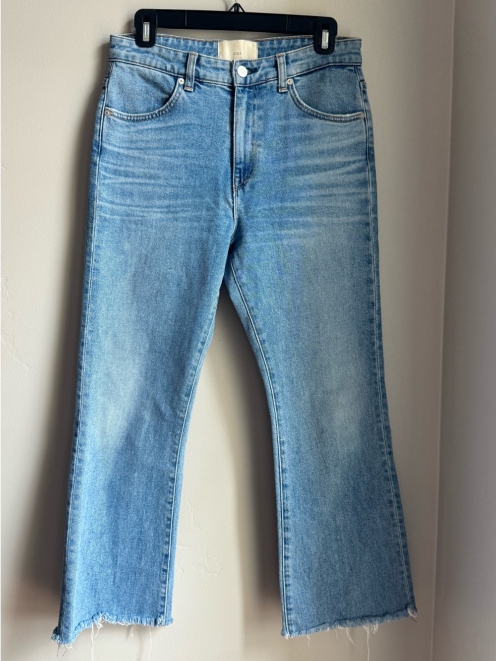 CQY Raw Hem Flare Jeans Light Wash Modern Vintage Clean Girl 27 Cottagecore Chic